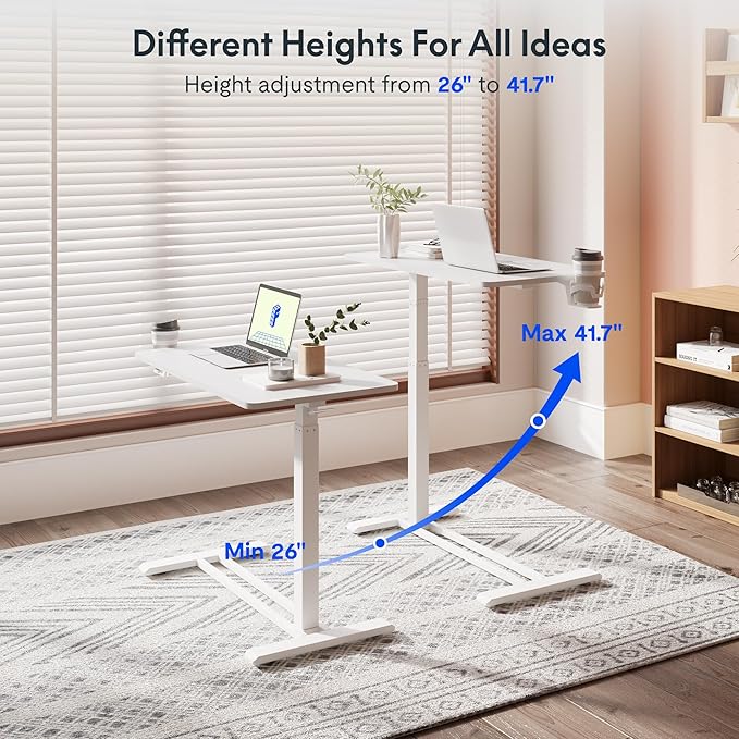 FLEXISPOT Adjustable C Table with Wheels, Mobile Snack Side End Table Sofa Couch Bedside Table Laptop Rolling Cart TV Tray Night Stand Small Space Side Table,(27.6" W x 15.7" D,White)