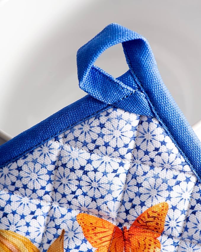 Maison d' Hermine Pot Holders 100% Cotton Heat Resistant Potholders 8" x 8" Hot Pads with Loop BBQ, Cooking, Baking, Grilling, Kitchen, Handling Hot Pans Spring/Summer (Pack of 1, Passiflora)