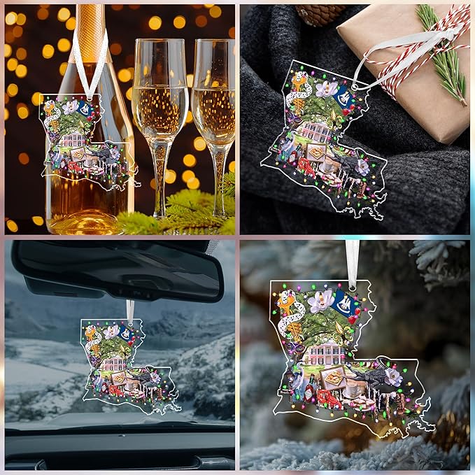 FLAGWIX Christmas Louisiana Gifts for Women Men - Acrylic Ornaments 2025 for Tree Decorations - Louisiana Christmas Ornaments with New Orleans and Mardi Gras Decorations, Gifts for Mom Dad Friends