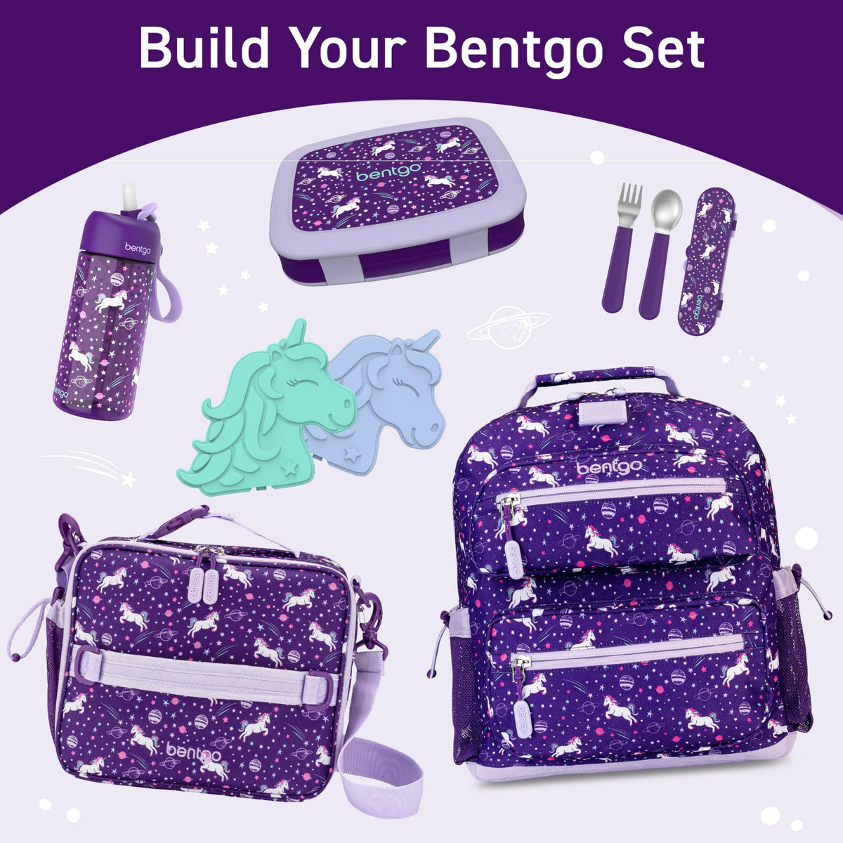 Bentgo Kids Water Bottle - Leak-Proof, Durable Tritan PFAS- & BPA-Free 15 fl oz, Kids/Toddlers Ages 3+ for School & Sports; Bite & Sip Spout, Carrying Handle, Dishwasher Safe (Unicorn)