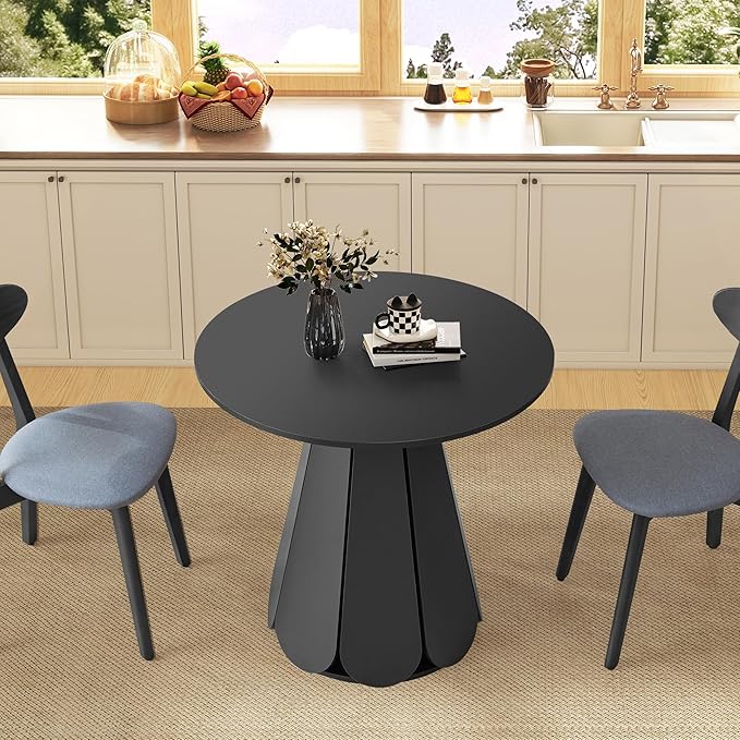 31.5 inch Small Round Dining Table, Modern Kitchen Table for 2 to 4 Person, Farmhouse Wood Circle Dining Room Tables with Pedestal Base, Space Saving Dinner Tables for Apartment, Small Space, Black