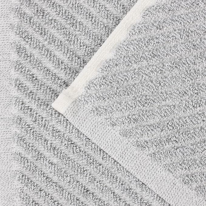 Superior Amelia Viscose Cotton Blend Medium Weight Towels, Guest Bath, Bathroom, Shower, Spa, Plush, Quick Dry, Ultra-Soft Towels, Bath Essentials, Ribbed Design, 12 Piece Assorted Towel Set, Platinum