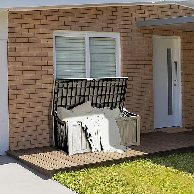 150GAL Brown Large - Capacity Outdoor Deck Box with Lock Hole – Waterproof, SGS - Certified UV Resistance, Ideal for Storing Patio Furniture Sets & Seasonal Decor, Hassle - Free Setup