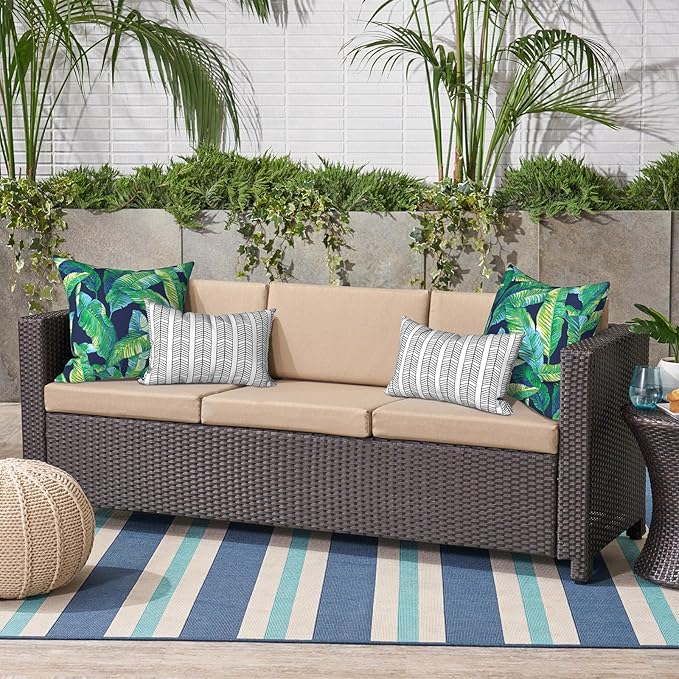 Patio Throw Pillows with Inners, Fade Resistant Square Pillow Pack of 2, Decorative Garden Cushions for Home, 18x18 Inch,Hanalei Lagoon