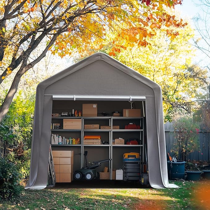 Quictent Heavy Duty 8x8FT Carport Shelter with Roll-Up Mesh Windows & Reinforced Frame, Portable Garage Canopy for Motorcycle Storage, Outdoor Equipment, Patio Furniture Cover - Silver Gray