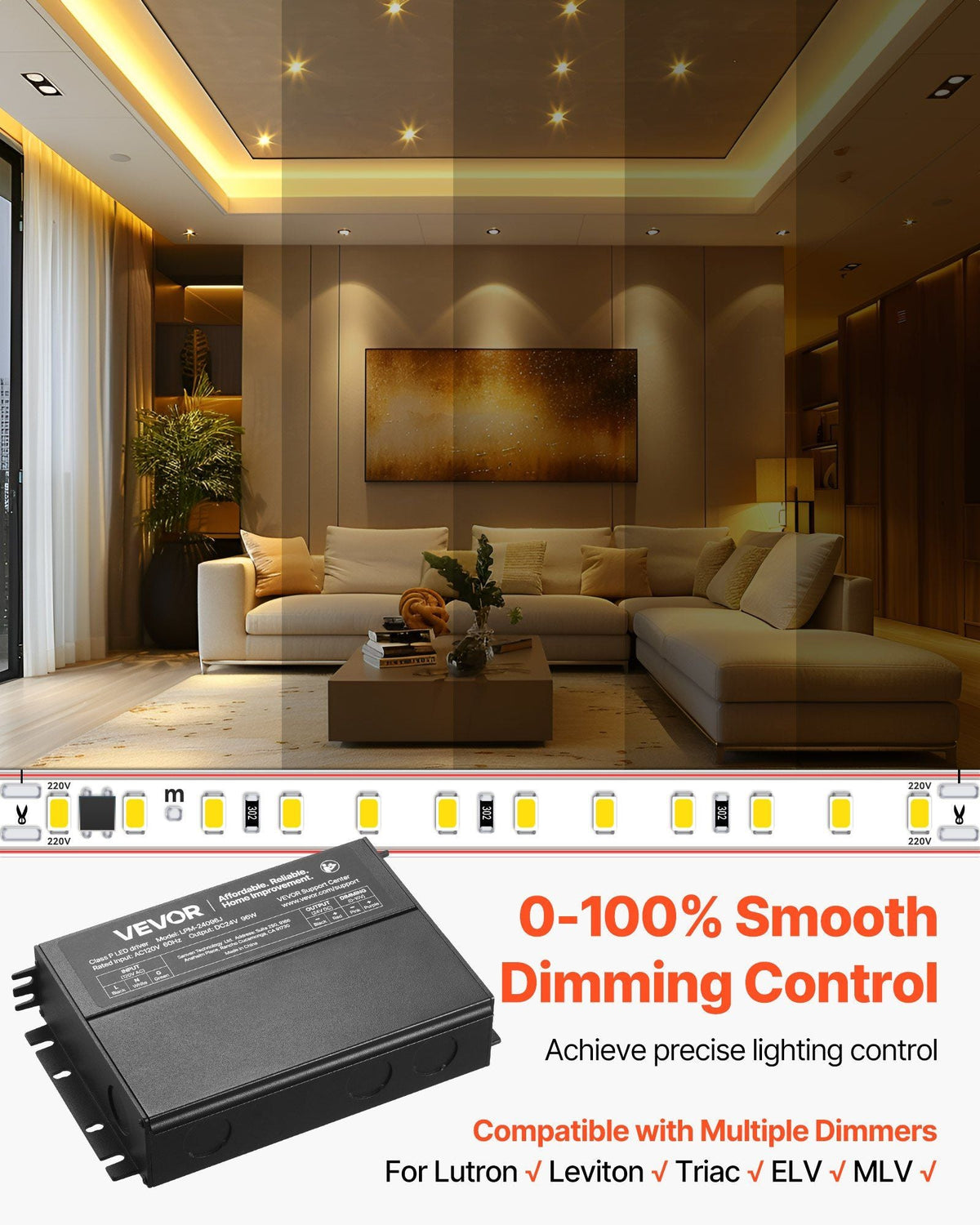 96W 24V Dimmable LED Driver AC to DC Power Supply Transformer Constant Voltage