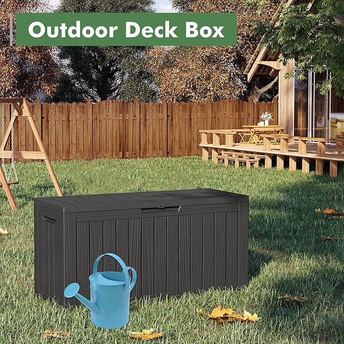 72 Gallon Deck Box Lockable Resin Outdoor Storage Box waterproof Outdoor Container for Patio Furniture Cushions, Pillow