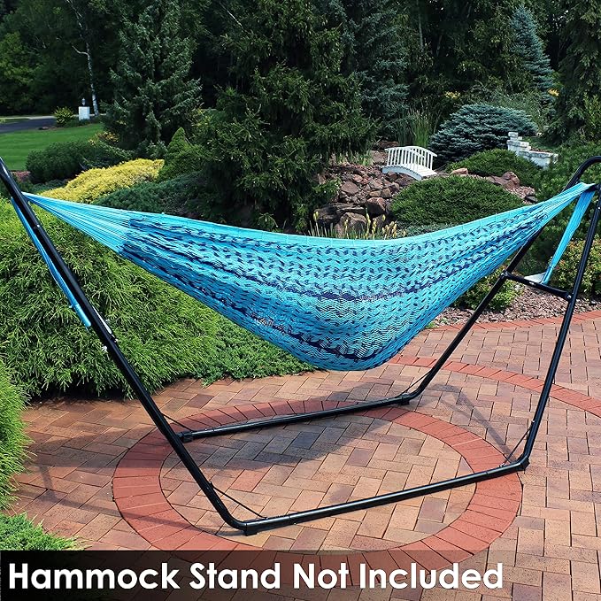 Sunnydaze Handwoven XXL Thick Cord Mayan Double Hammock for Outside - 625-Pound Capacity Heavy-Duty Outdoor Hammock - Blue