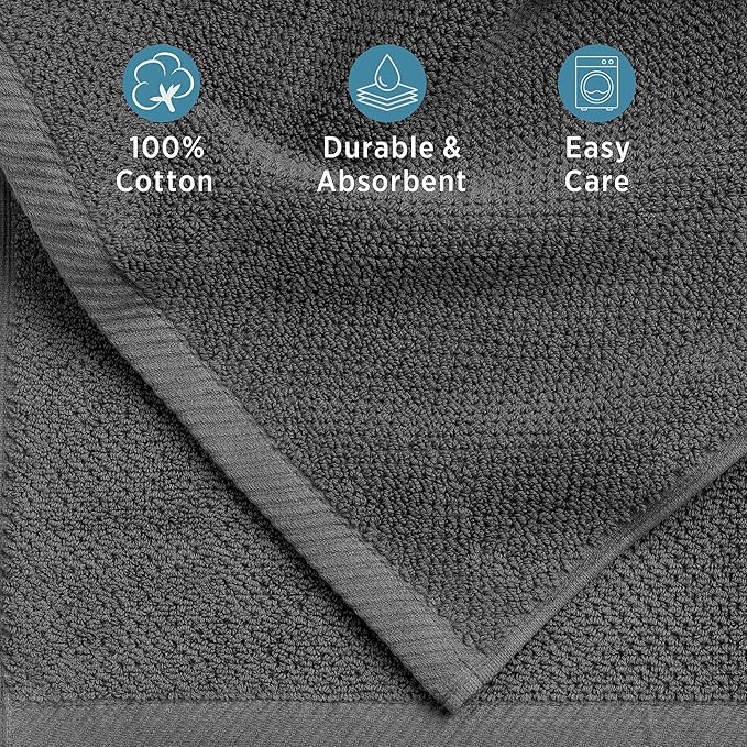 Welhome Franklin 100% Cotton Popcorn Textured Towel Set - 6 Piece 600 GSM, Soft & Plush, 2 Bath Towels, 2 Hand Towels, 2 Washcloths, Dark Gray