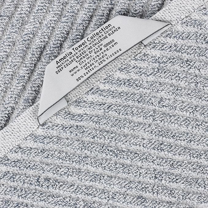 Superior Amelia Viscose Cotton Blend Medium Weight Towels, for Bathroom, Shower, Spa, Plush, Quick Dry, Ultra-Soft Towels, Bath Essentials, Ribbed Design, Bath Towels, Set of 2, Denim Blue