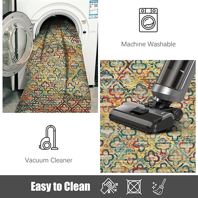 RUGSURE Washable Area Rugs, 9' x 12' - 1/6 Thick - Stain & Water Resistant Non-Slip - Perfect Resistant Rug for Living Room, Bedroom, Nursery, Pet & Child Friendly, Vibrant Colors Rugs, Multicolor