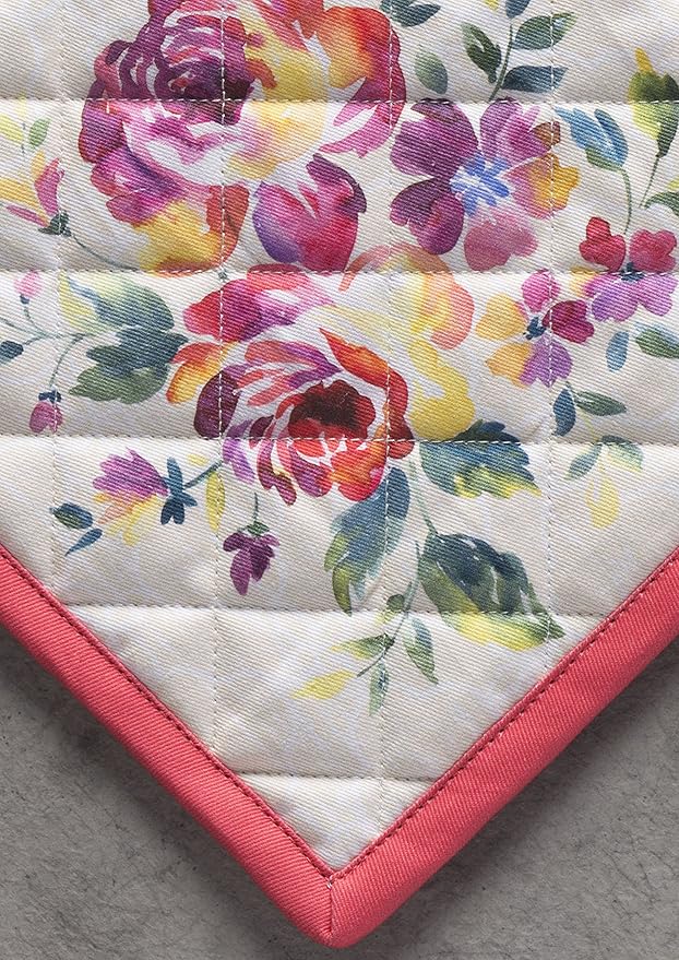 Maison d' Hermine Pot Holders 100% Cotton Heat Resistant Potholders 8" x 8" Hot Pads with Loop BBQ, Cooking, Baking, Grilling, Kitchen, Handling Hot Pans Spring/Summer (Pack of 1, Rose Garden)