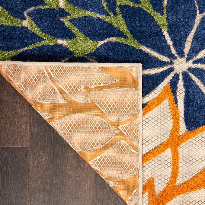 Nourison Home Aloha Indoor/Outdoor Multicolor 5'3" x 5'3"Square Area Rug, Tropical, Botanical, Easy Cleaning, Non Shedding, Bed Room, Living Room, Dining Room, Deck, Backyard, Patio (5 Square)