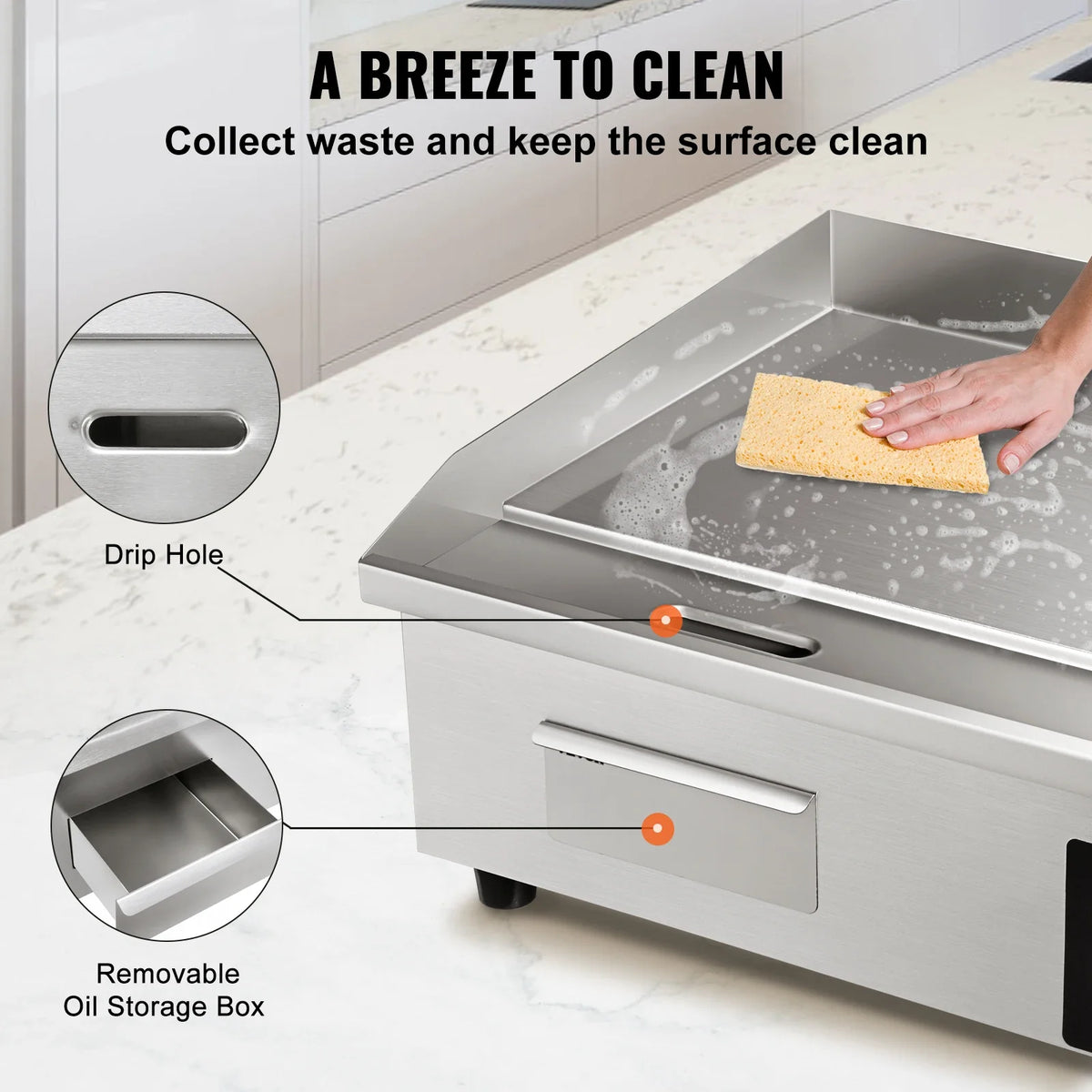 Commercial Electric Griddle,Countertop Flat Top Grill, Stainless Steel Teppanyaki Grill with Non Stick Iron Cooking Plate