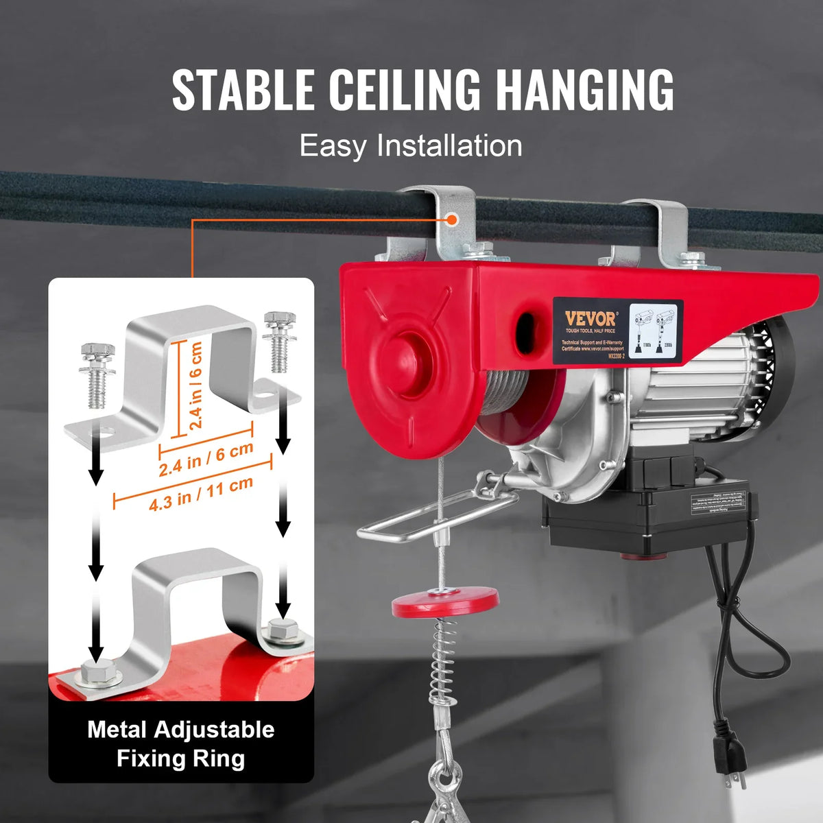 Electric Hoist, 2200 lbs Lifting Capacity, 1600W Electric Steel Wire Winch w/Wireless Remote Control, 40ft Lifting Height