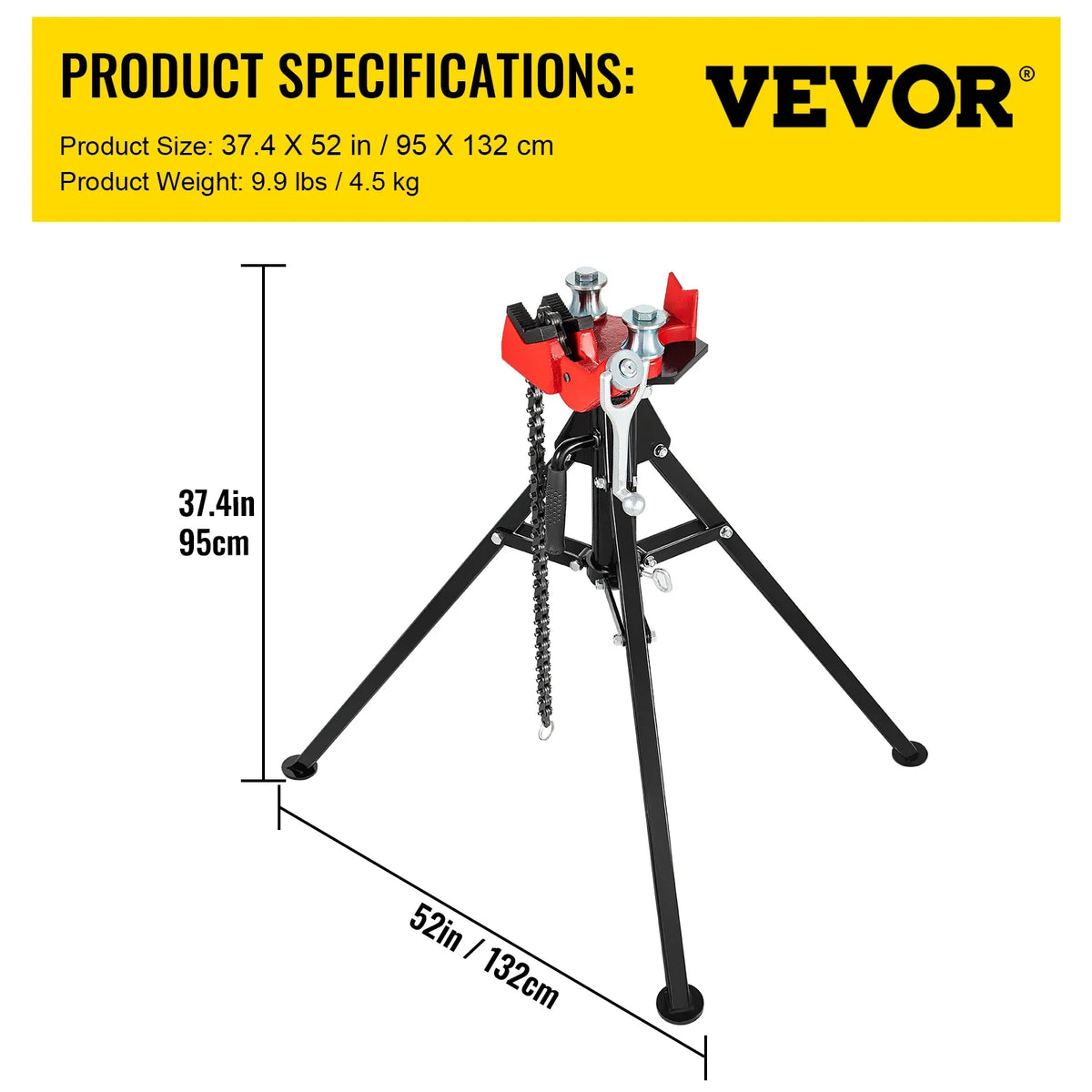Steel Tripod Pipe Chain Vise 1/8-5in Capacity Foldable Legs Tri-Stand Bench Vice for Fixing Supporting Bending Metal Pipes