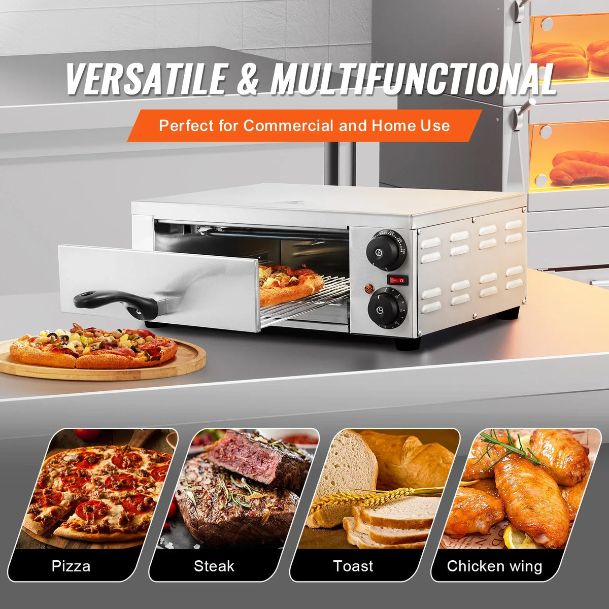 Electric Pizza Oven, 12-inch, 1500W, with Temp Control & 0-120 Min Timer, Even Baking Technology & Easy Clean Crumb Tray