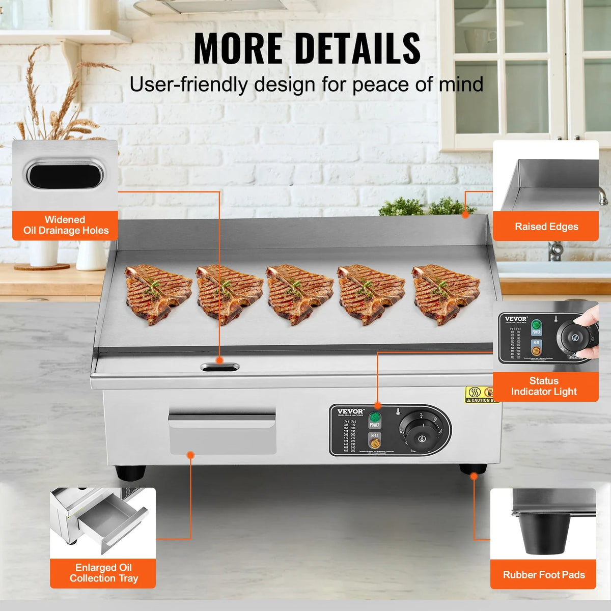21.4In Commercial Electric Griddle,3200W Countertop Flat Top Grill,122℉-572℉Adjustable Temp,Stainless Steel Griddle Grill