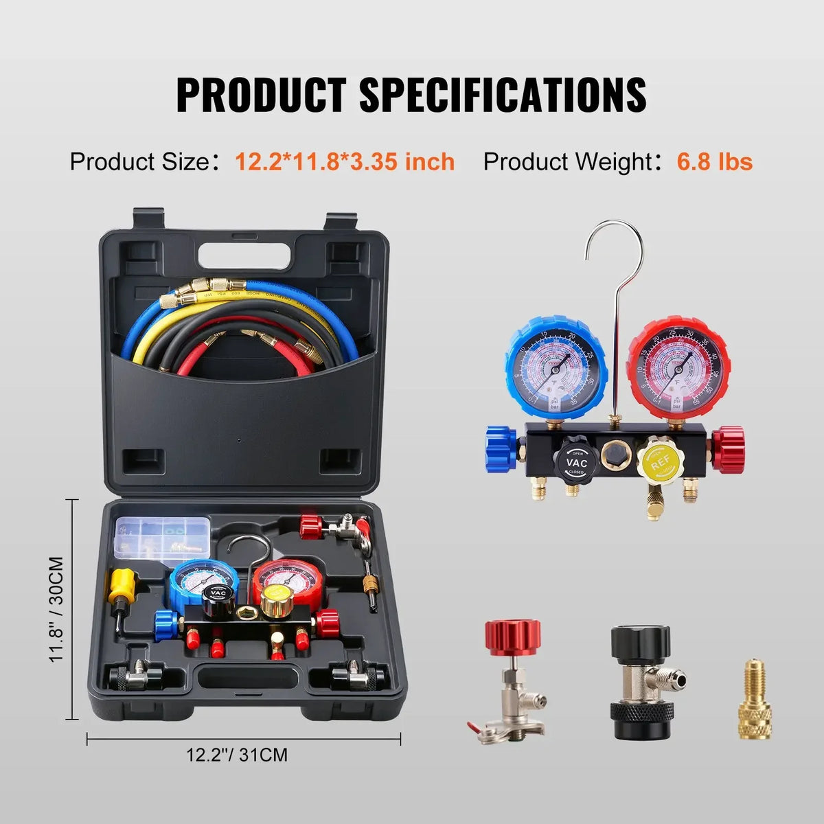 3 Way & 4 Way AC Gauge AC Manifold Gauge Set for R134A R22 R12 R502 with 5ft Hose Work on Car Freon Charging&Evacuation
