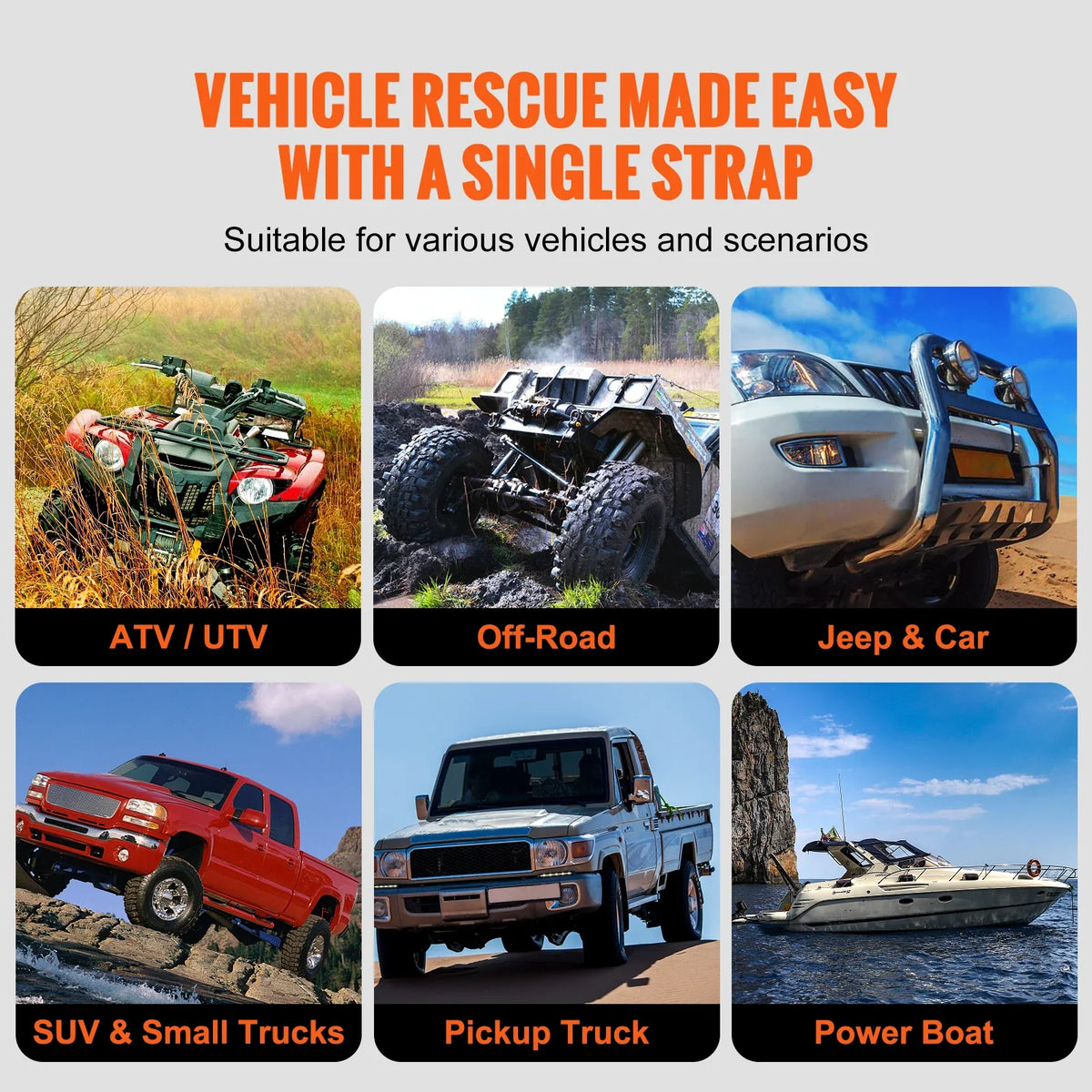 1" x 30' Kinetic Recovery Tow Rope 38,000 lbs Heavy-Duty Off Road Snatch Strap for Jeep Car Truck ATV UTV SUV Tractor