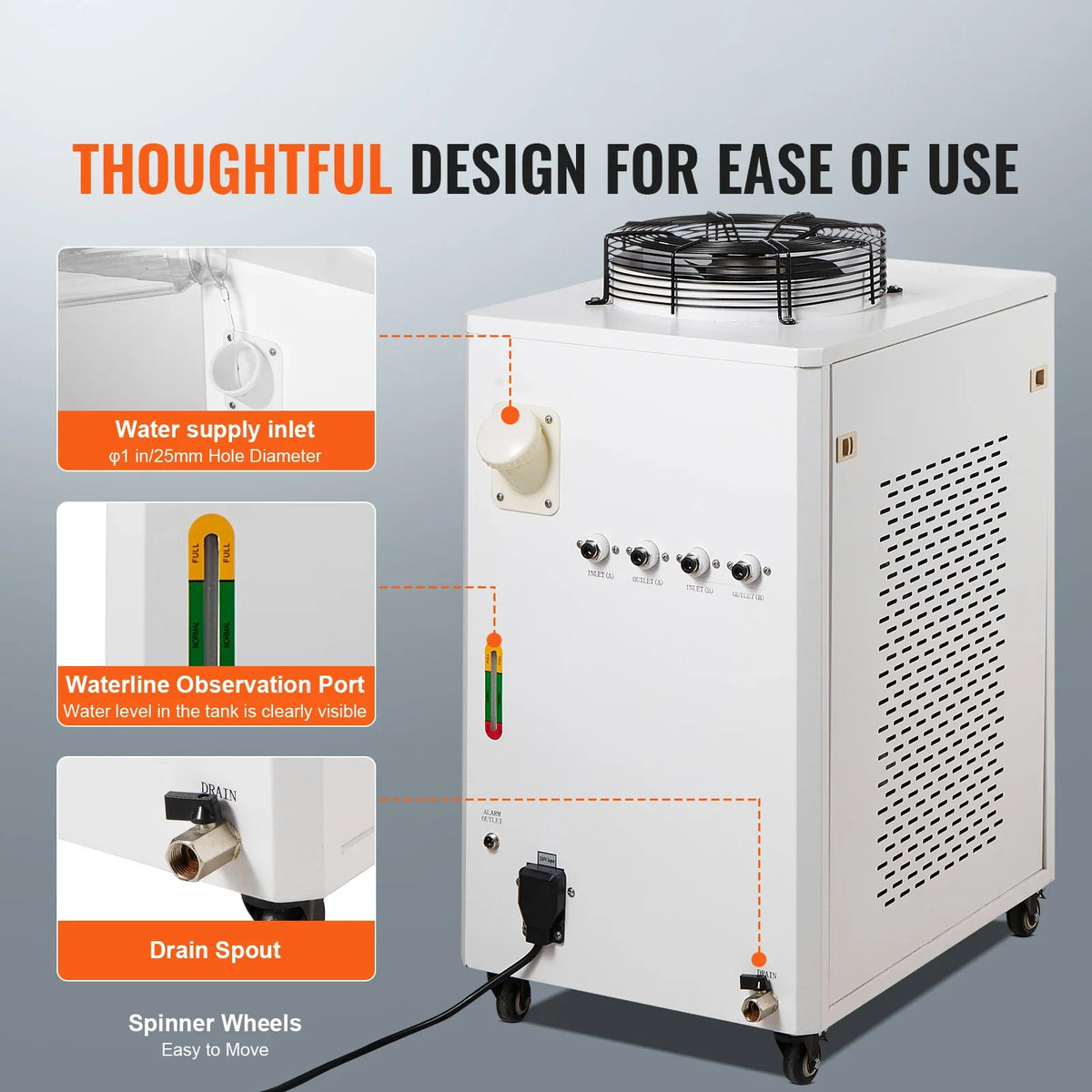 Industrial Water Chiller,CW6000,1500W Industrial Water Cooler Cooling System w/Compressor 15L Water Tank Capacity 65 L/min