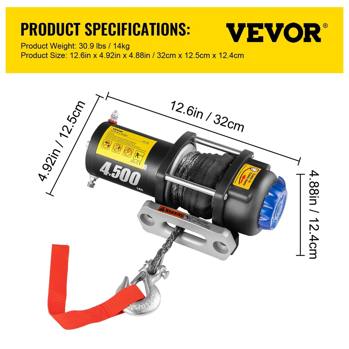 Electric Winch Truck Winch 12V 4500LBS Synthetic Rope Off Road Waterproof ATV UTV Winches w/ Wireless Remote