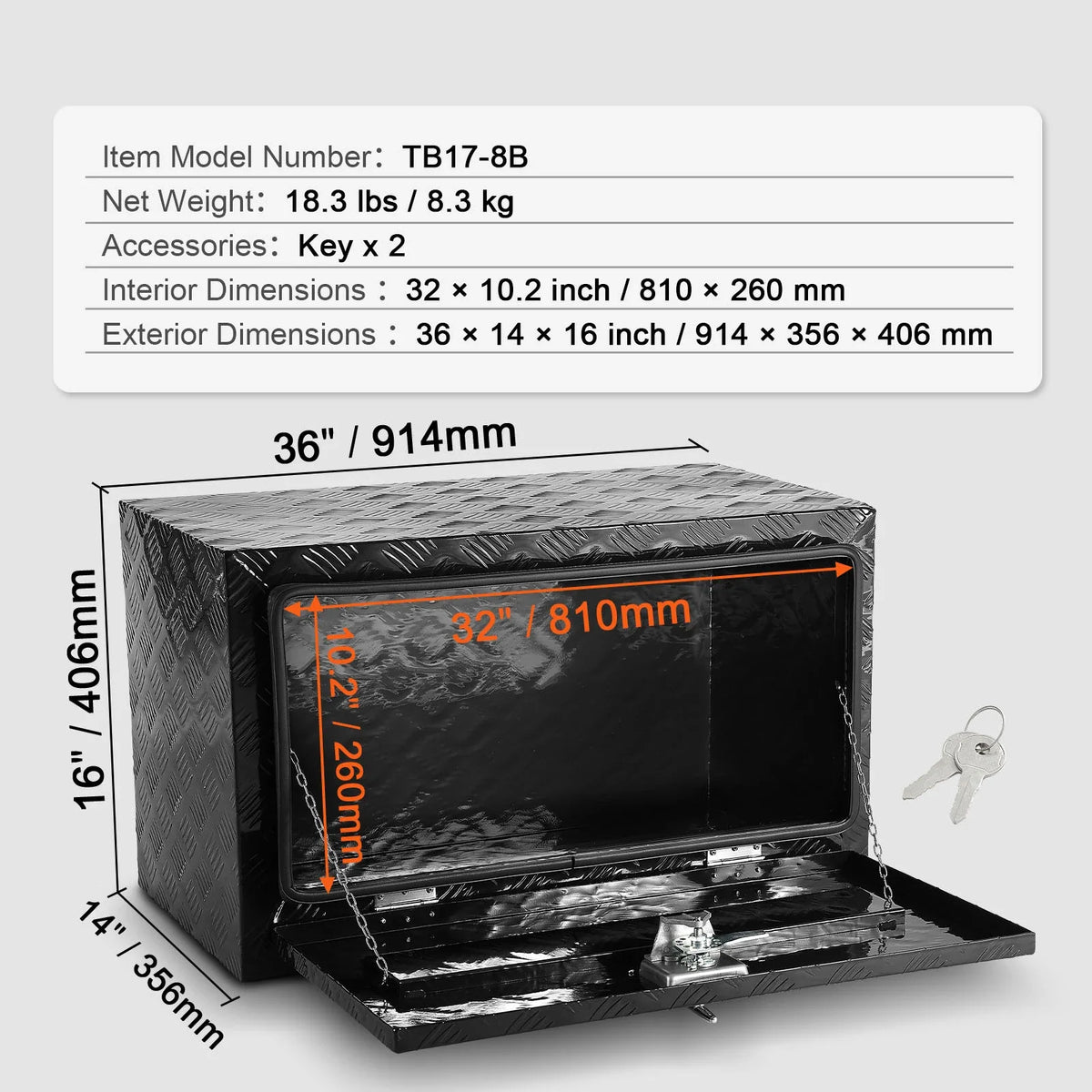 Underbody Truck Box Pickup Storage Box Heavy Duty Aluminum Diamond Plate Tool Box with Lock and Keys for Truck Van Trailer