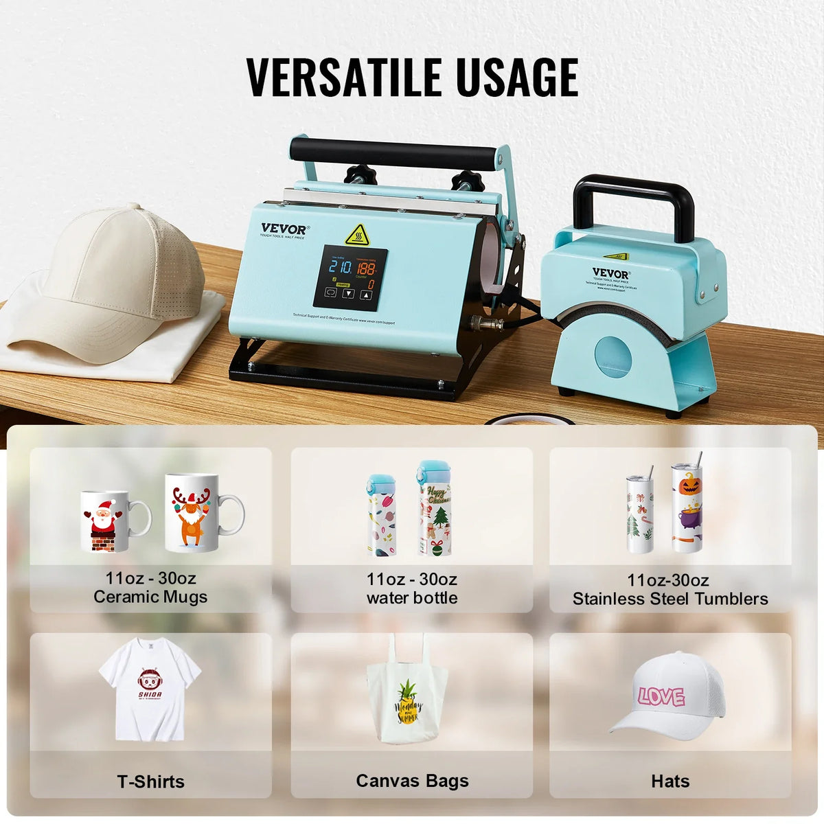2 in 1 Tumbler and Hat Heat Press Machine for Caps and Hats, Tumbler Heat Press for 11-30oz Sublimation Tumblers and Mugs