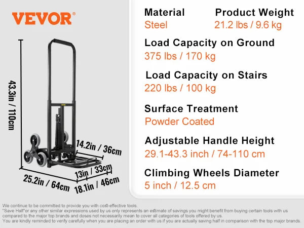 Stair Climbing Cart, 220/375/550 lbs Capacity Hand Truck w/ Adjustable Handle, Folding Dolly Cart for Stairs,for Shopping
