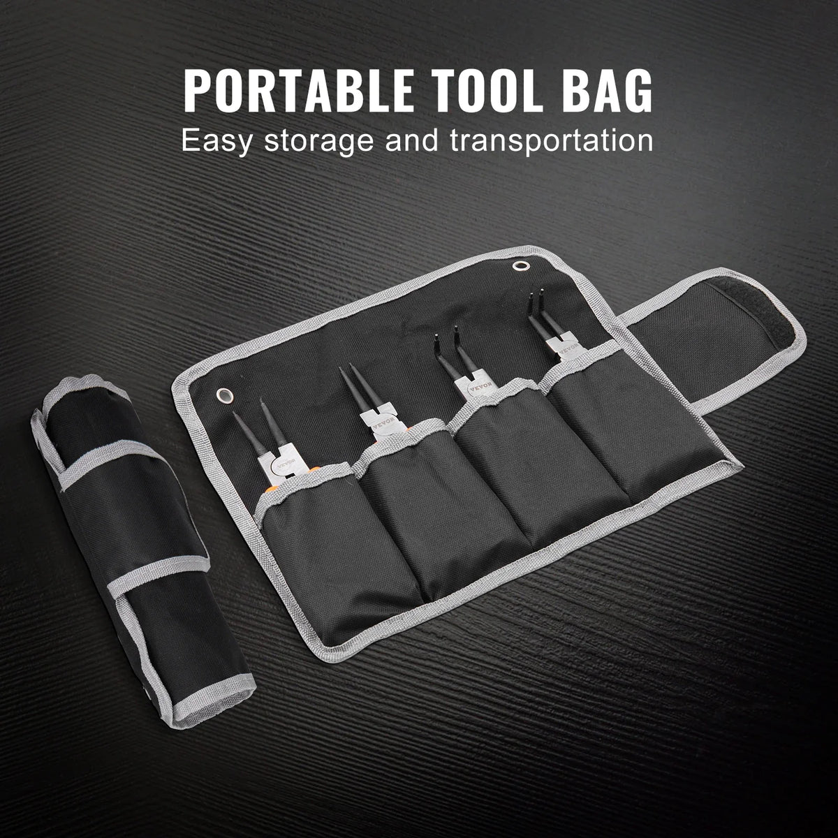 4-Piece 0.07" Snap Ring Pliers Set Tip Diameter High Carbon Steel Straight and Bent Jaw Heavy Duty Pliers and Tool Bag