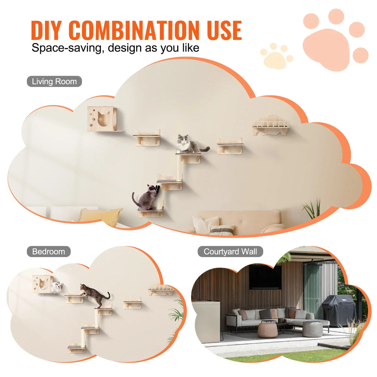 Wall Mounted Cat Shelves Cat Wall Shelves and Perches Cat Floating Furniture up to 40lbs for Sleeping/Playing/Climbing Set