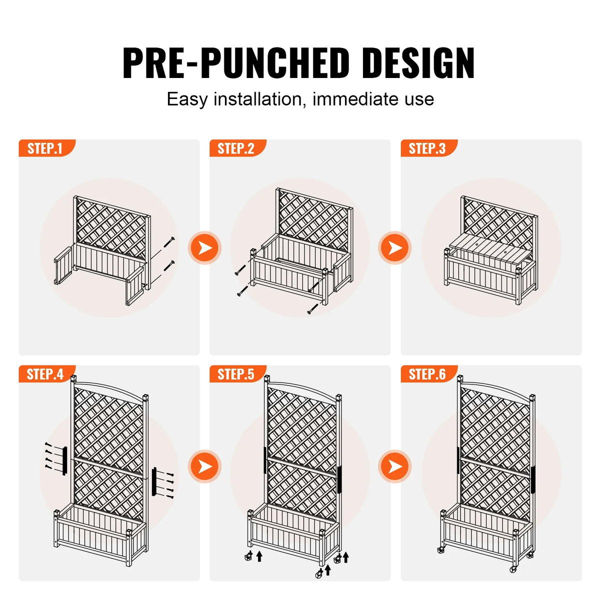 Raised Garden Bed with Trellis Outdoor Raised Wood Planters with Drainage Holes for Vine Climbing Plants Flowers in Garden