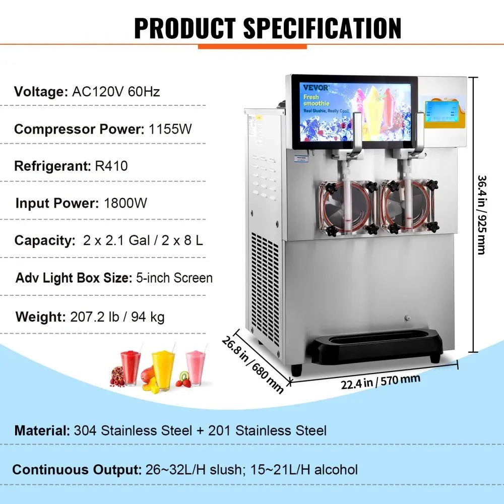 Commercial Slushy Machine,8L / 2.1 Gal Margarita Smoothie Frozen Drink Maker,Slushie Machine for Party Cafes Restaurants
