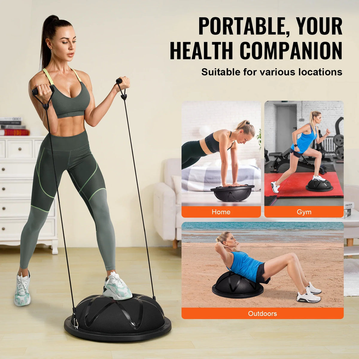 Half Exercise Ball Trainer 23 inch Balance Ball Trainer 660 lbs Capacity Stability Ball Yoga Ball with Resistance Bands