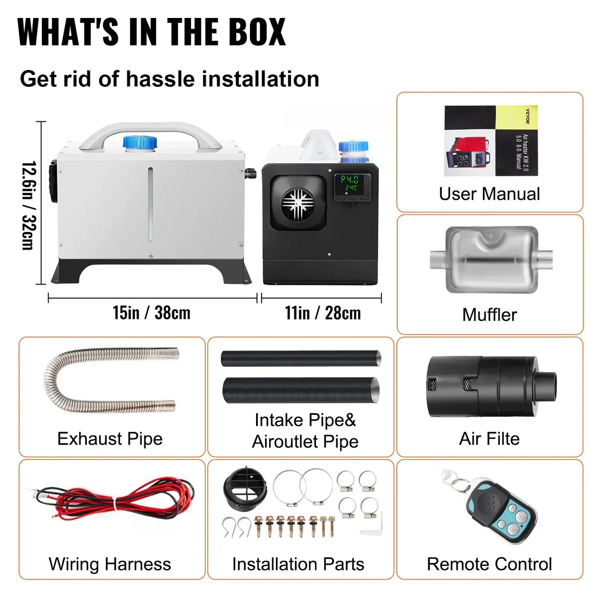 5 8KW Car Heater All in One Diesel Air Heater 12V with Silencer Remote Control for Car Truck Boat RV Parking Diesel Heater