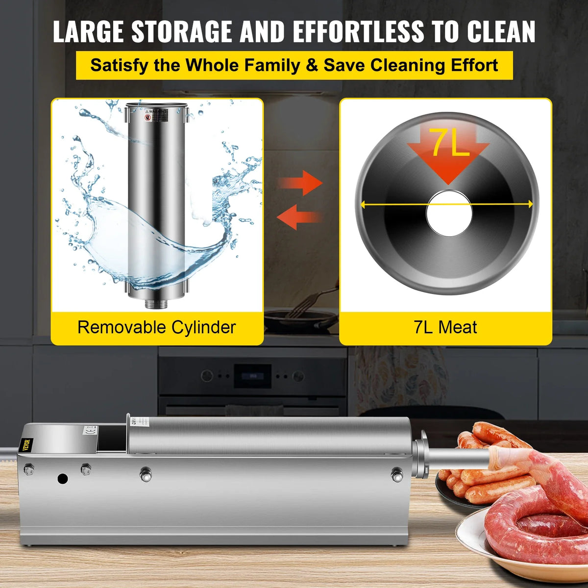 Manual Sausage Stuffer, 7 L Horizontal Sausage Machine, Dual-Speed Meat Stuffer, Made of Food-Grade 304 Stainless Steel