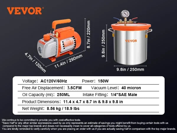 Vacuum Chamber Pump Kit 3.5CFM 3GAL/5GAL Tempered Glass Lid Vacuum Degassing Chamber Kit for Stabilizing Wood DIY Epoxies