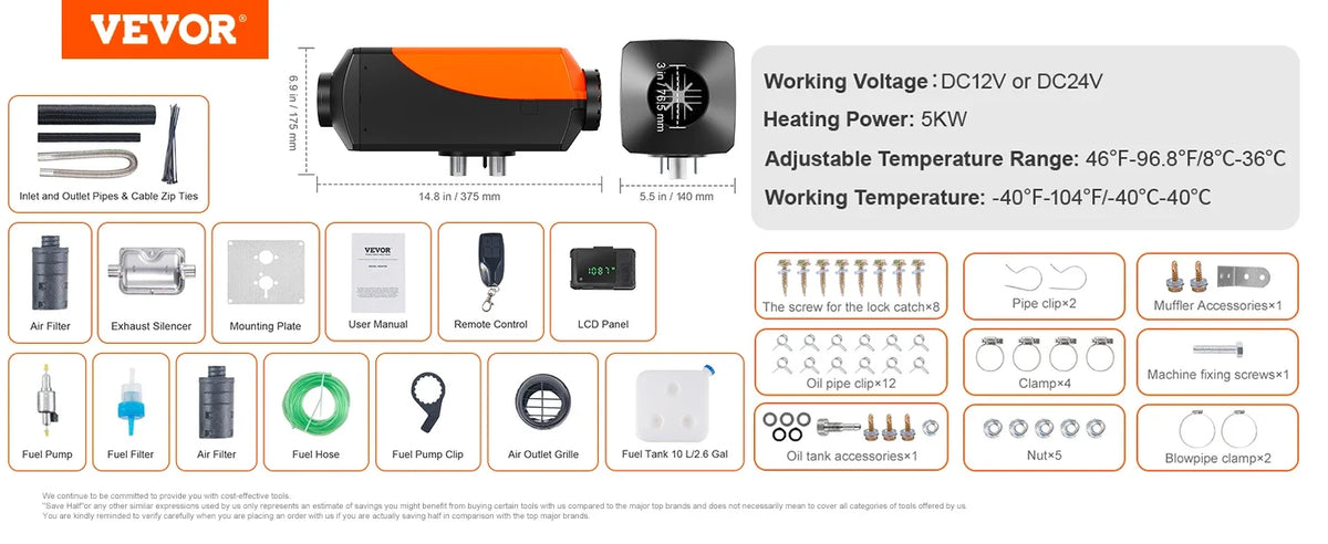 2/5/8KW Car Heater Diesel Air Heater 12V With Silencer Remote Control Truck Boat Bus RV Trailer Air Diesel Parking Heater