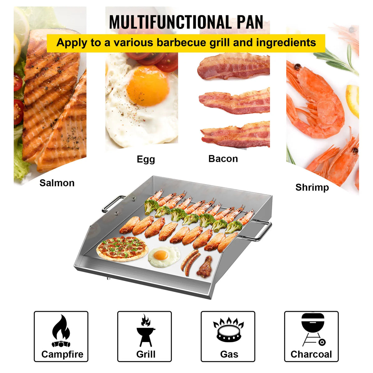 Stainless Steel Griddle,18X16 In Universal Flat Top Rectangular Plate, BBQ Charcoal/Gas Grill for Camping,Tailgatin ,Party