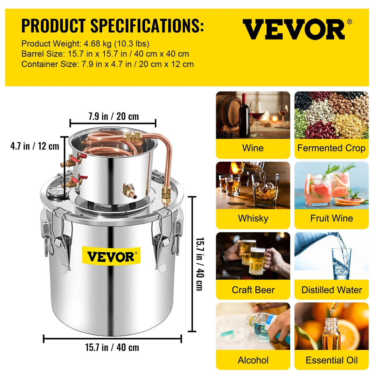 50L Alcohol Brewing Distiller DIY Moonshine Apparatu Stainless Steel Still Whisky Beer Brandy Copper Tube Home Brewing Kit