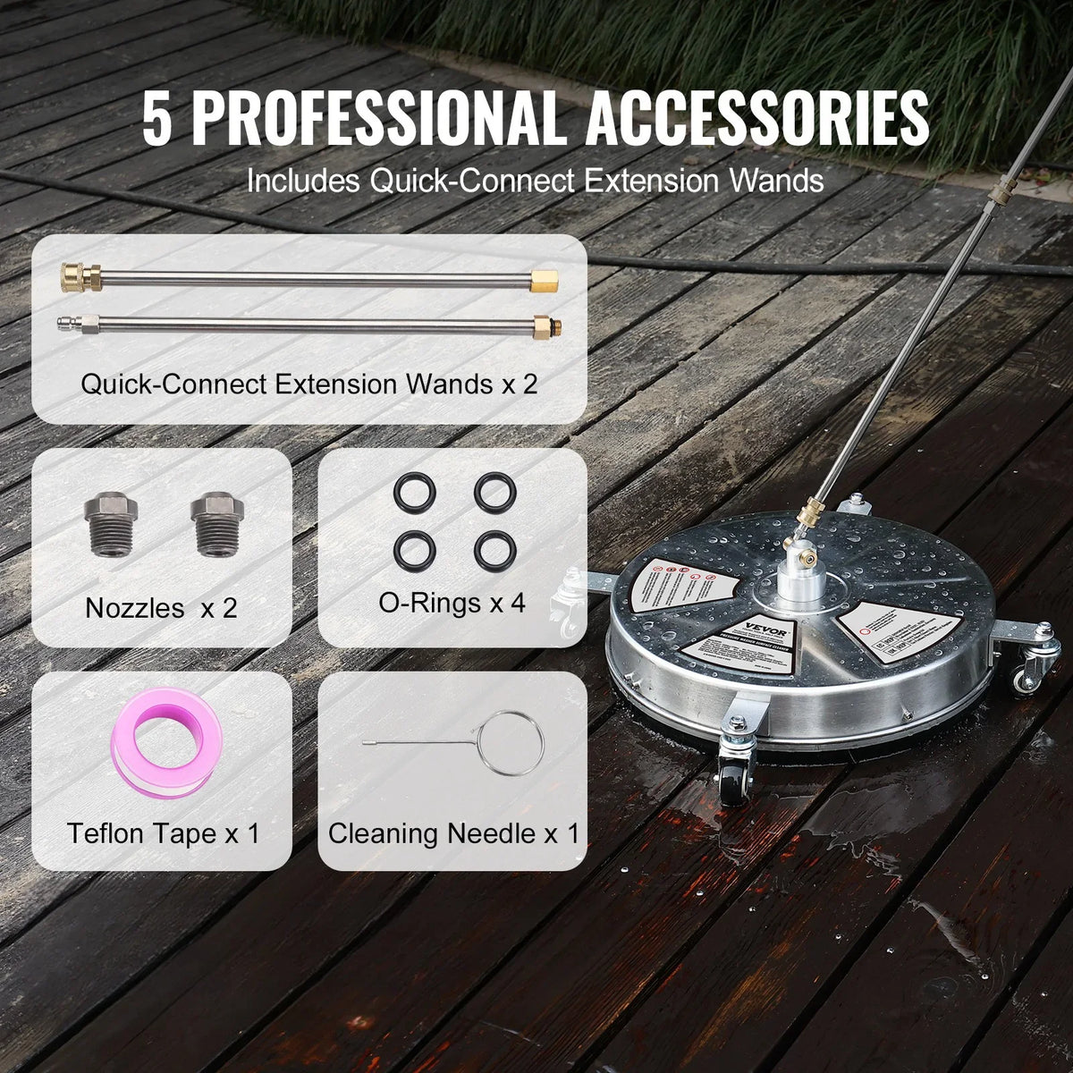 18" Pressure Washer Surface Cleaner Stainless Steel Concrete Cleaner with 2 Extension Wand Power Washer For Floor/Driveway