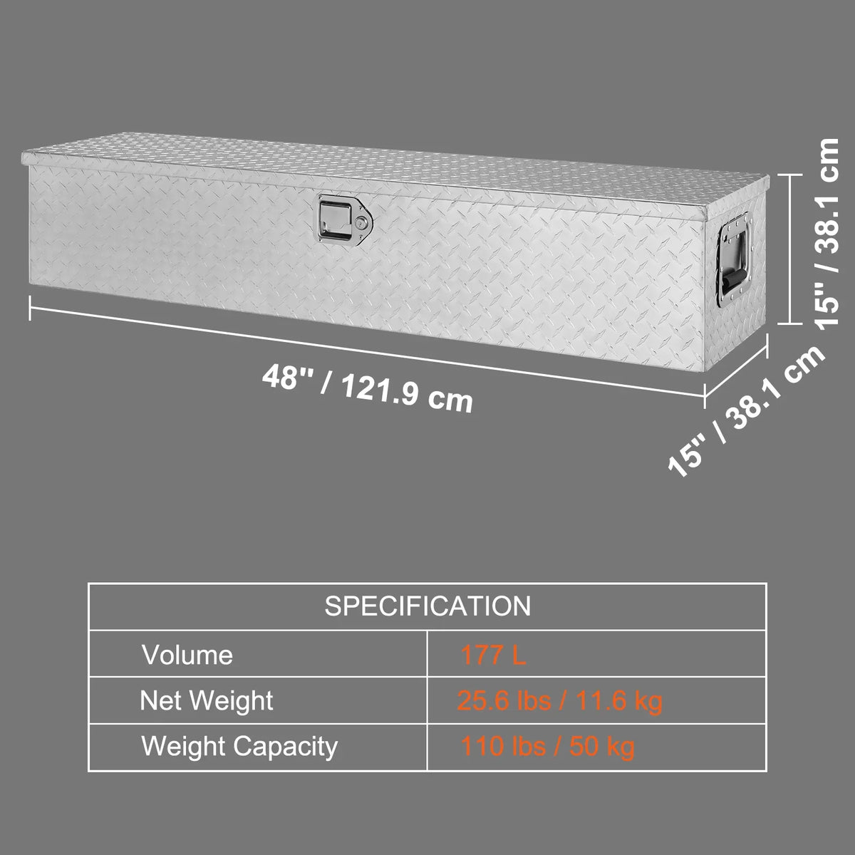 Heavy Duty Aluminum Truck Bed Tool Box with Lock Keys Storage Tool Box Chest Box Organizer for Pickup RV Trailer Truck Bed
