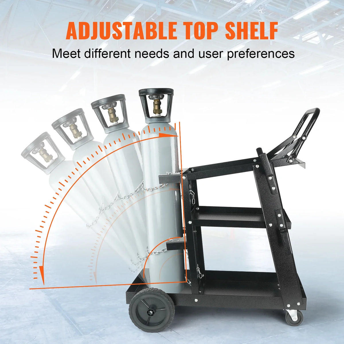 Welding Cart 3-Tier Welder Cart with Swivel Wheels Safety Chains Rolling Tank Storage for Plasma Cutter Welding Machine