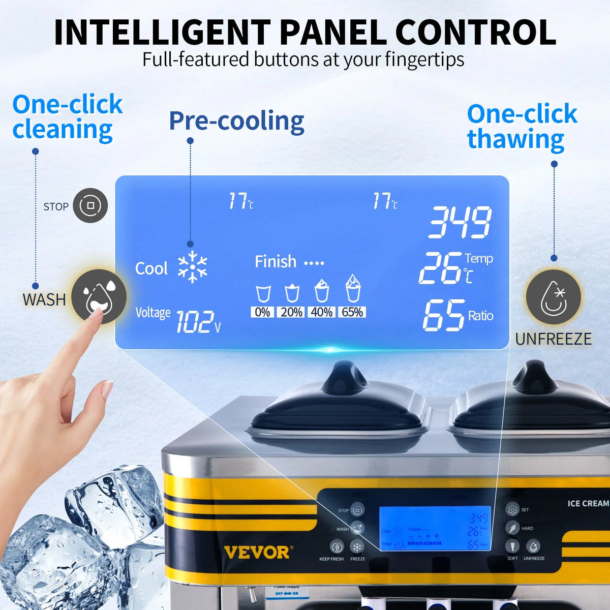 Commercial Ice Cream Maker, 22-30L/H Yield,2350W Countertop Soft Serve Machine,Puffing Shortage Alarm, Frozen Yogurt Maker