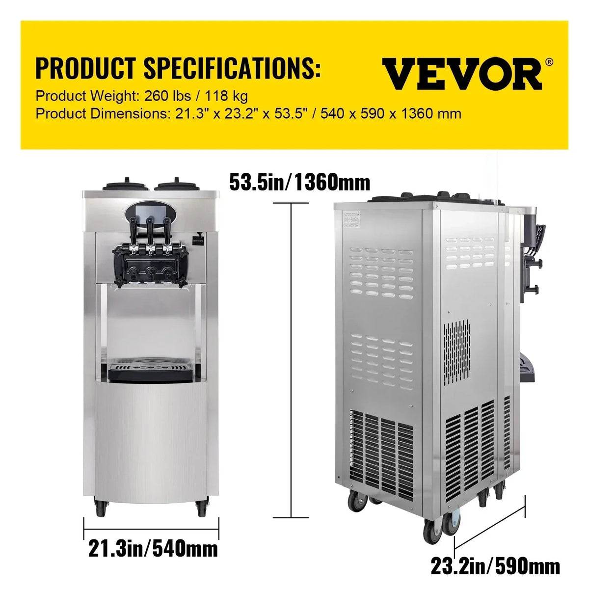 Commercial Soft Ice Cream Machine 2200W 20-28L/H Ice Cream Maker Double 6L Hoppers Ice Cream Making Machine YKF-8228H