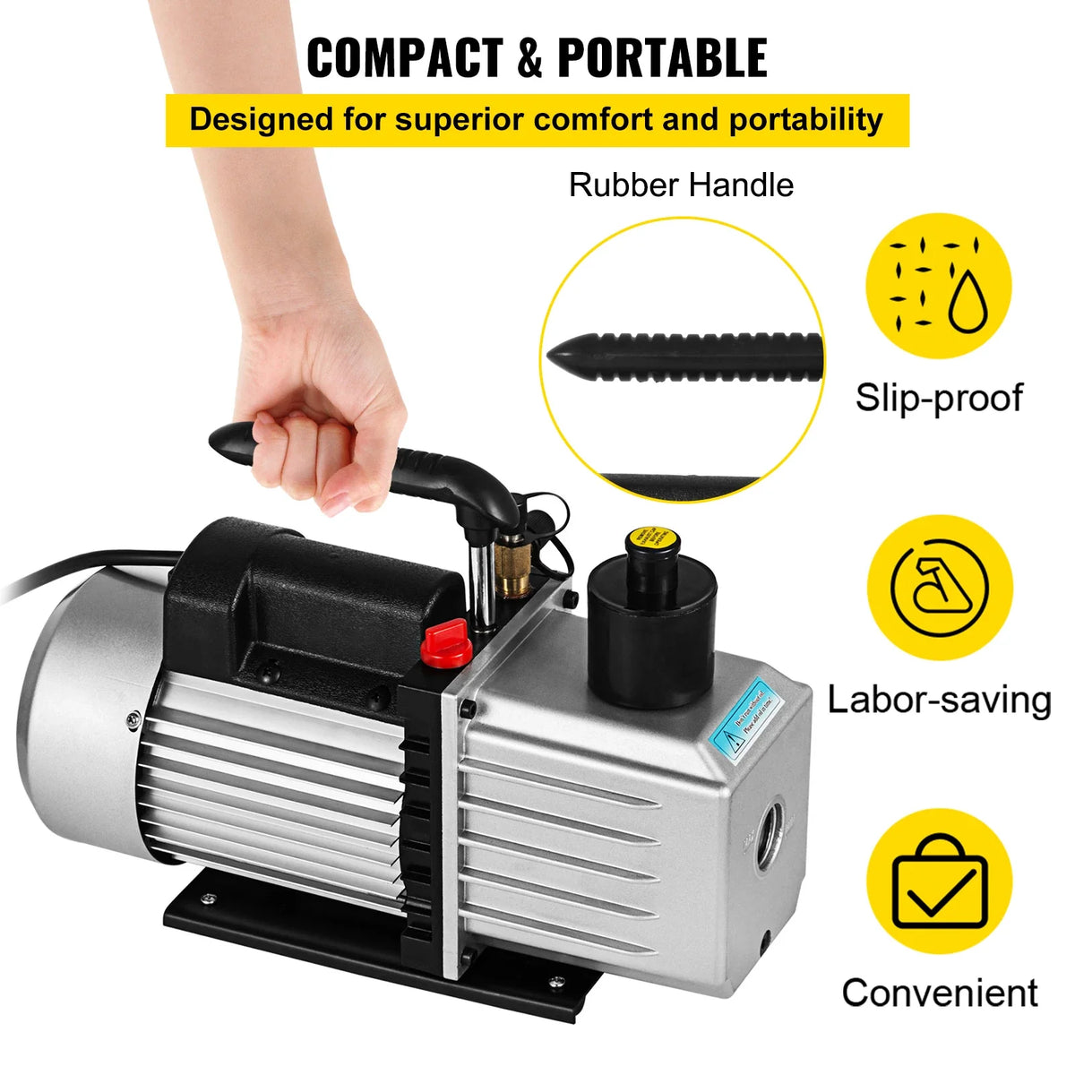 8CFM Two-Stage Rotary Vane Professional Vacuum Pump (15Micron 3/4HP 1/4"flare 3/8 SAE 1/2"ACME inlet) for Air Conditioning