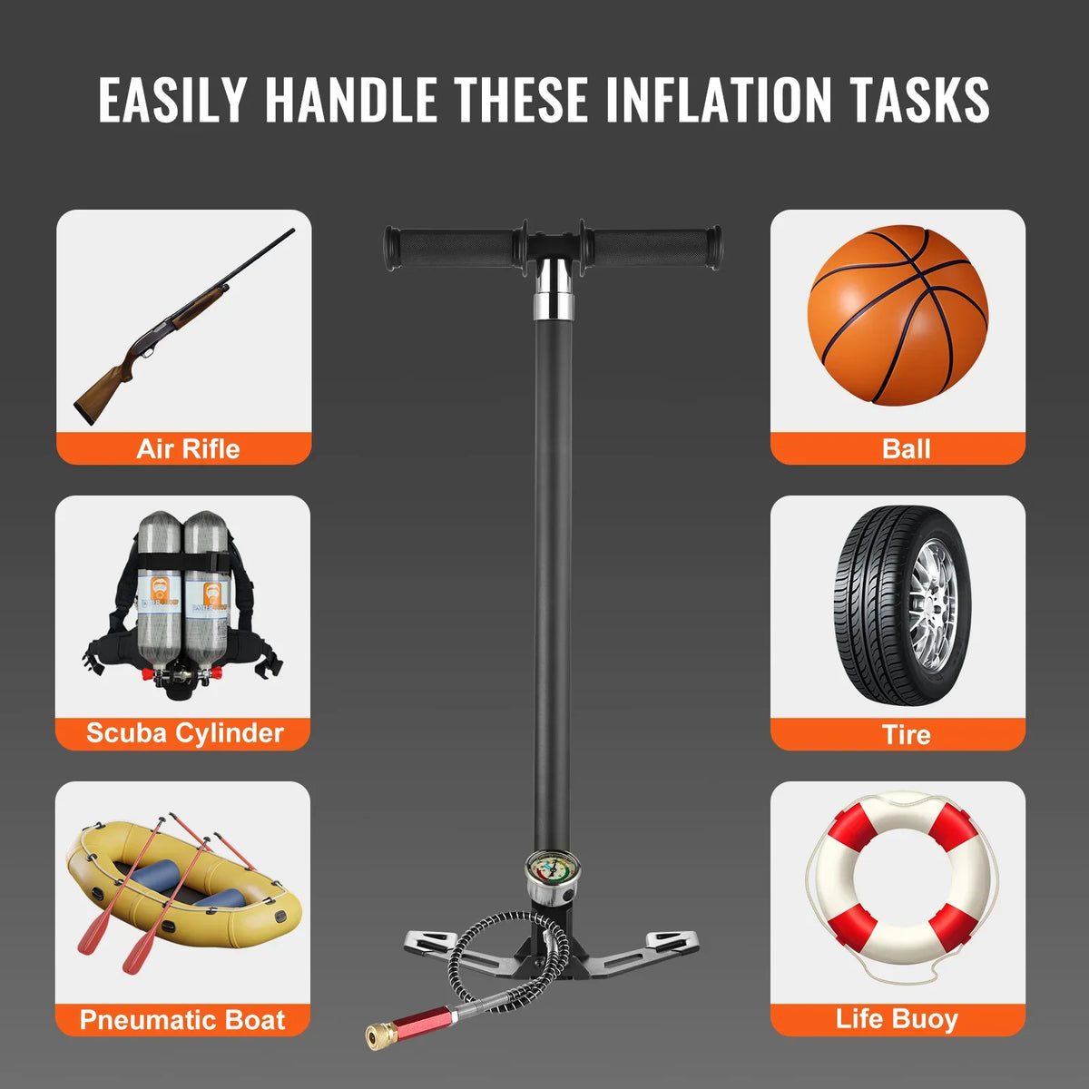 PCP Hand Pump 4 Stage 30Mpa 4500PSI High Pressure PCP Air Rifile Filling Stirrup Pump for Airguns, Paintball Filling, Tire