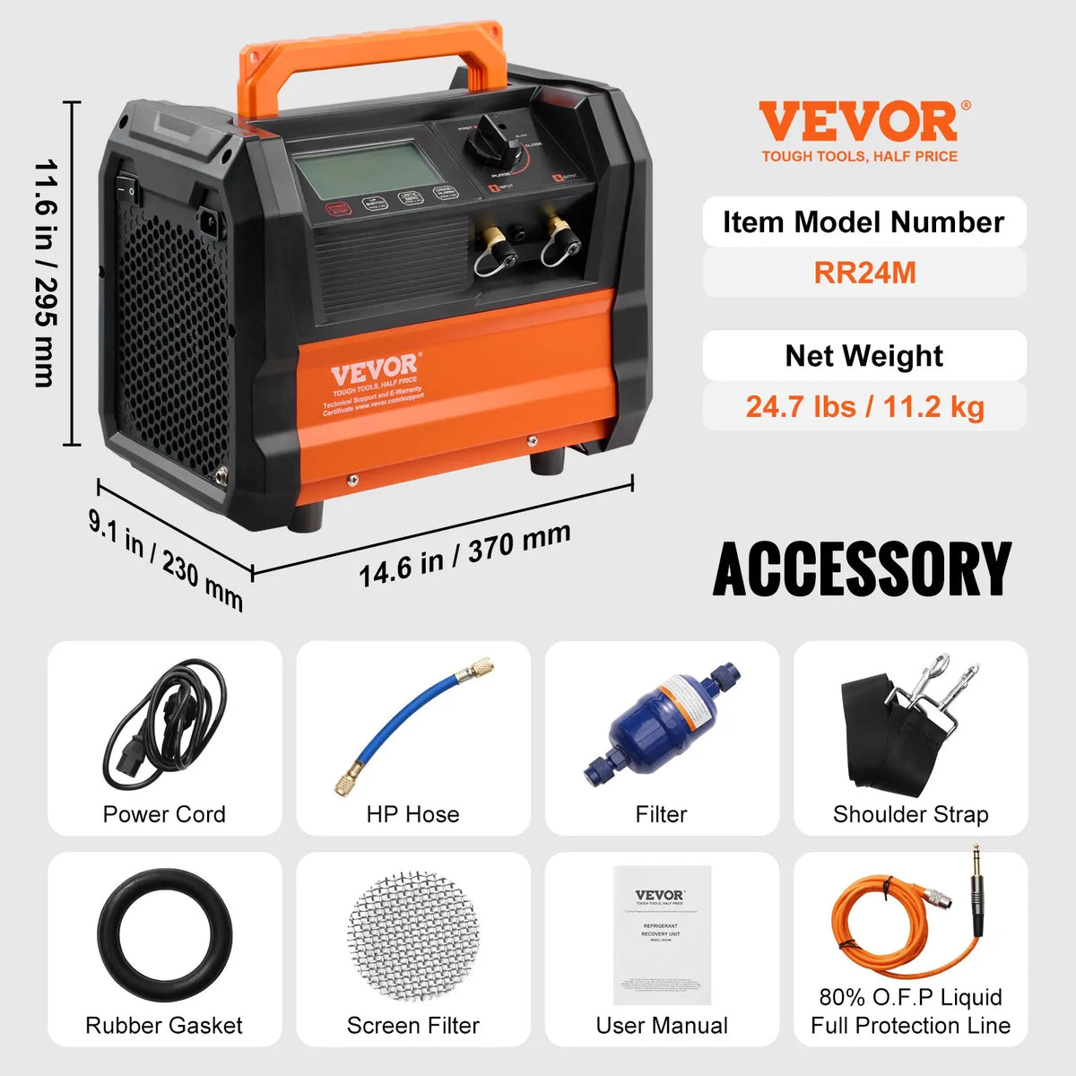 Refrigerant Recovery Machine 1 HP Dual Cylinder Portable AC Recovery Machine for Automotive Air Condition Household HVAC