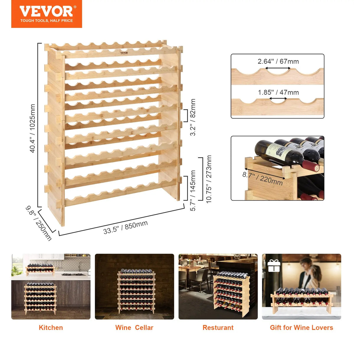 18/36/42/48/72Bottle Stackable Modular Wine Rack Free Standing Wine Storage Rack Bamboo Wine Holder Display Shelves Cellar
