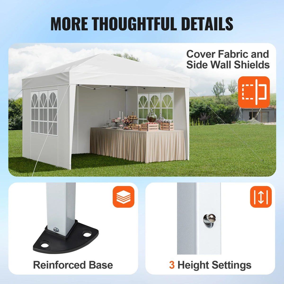 Pop Up Canopy 10x10ft Instant Gazebo Tent Portable Easy Up Canopy 3 Height Settings Outdoor Sun Shelter for Vendor Events